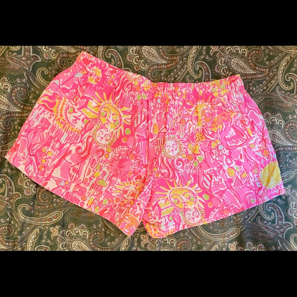 Lilly Pulitzer shorts, size L, 4” inseam, 2 front pockets, elastic waisted